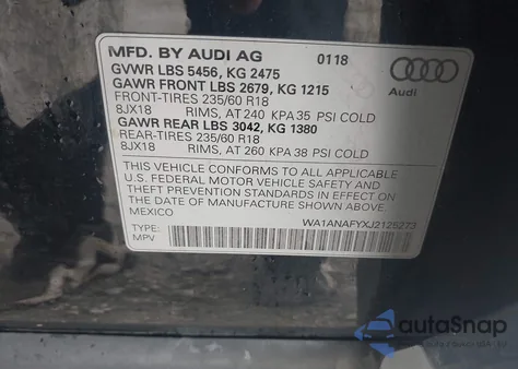 2018 Audi Q5 2.0T Premium/2.0T Tech Premium z USA, uszkodzony, nr VIN WA1ANAFYXJ2125273